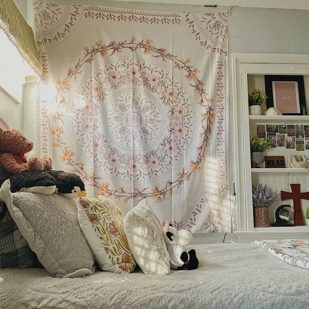white floral tapestry
